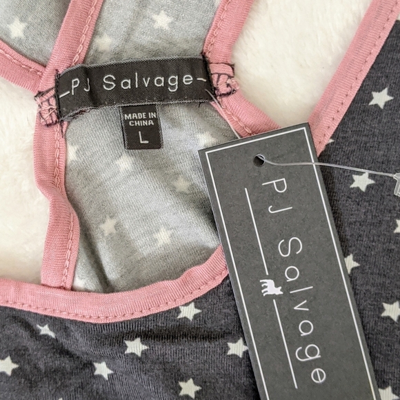 PJ Salvage Tank Lounge Racerbacki Star Print Grey White Pink Scoop Neck L NWT - Picture 8 of 8